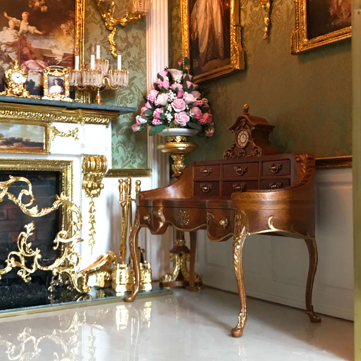 Dolls House Gold Louis XV Rococo Armchair Miniature JBM Living 
